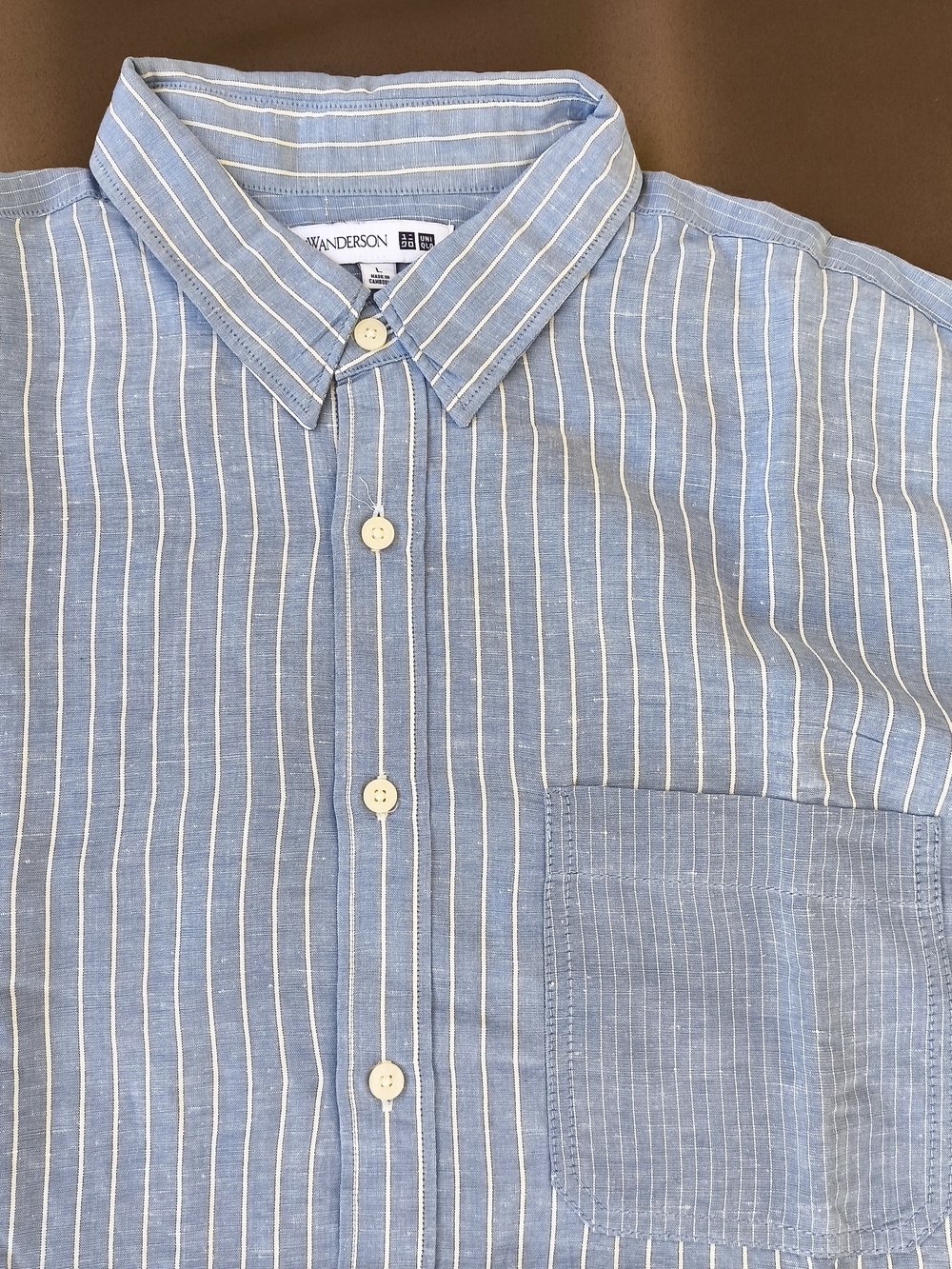 JW ANDERSON Uniqlo Linen Blue and White Striped Casual Button-Down Boxy Shirt